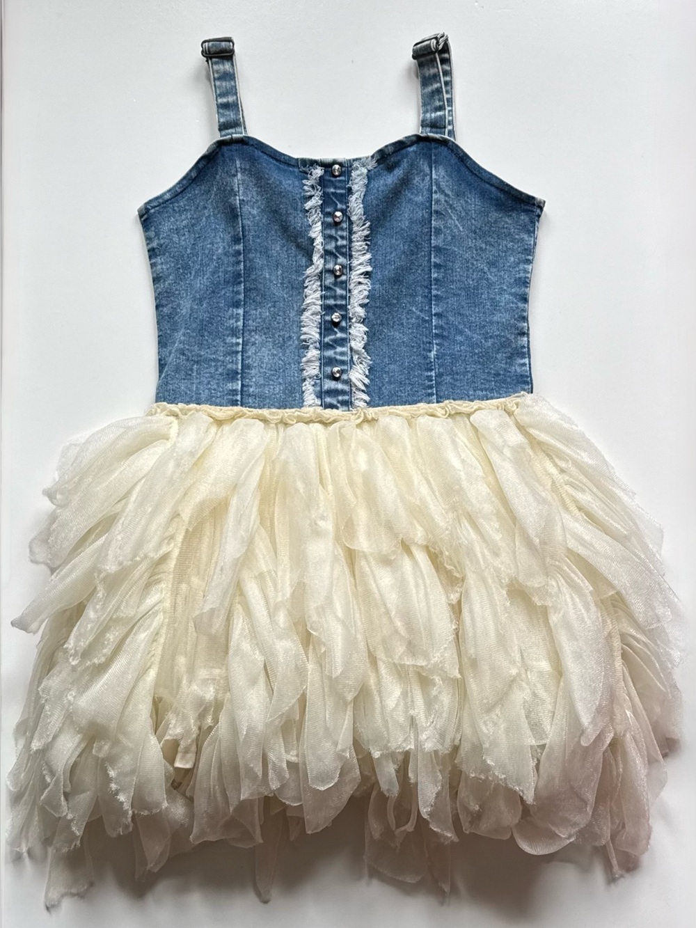Ooh! La, La! Couture Girls Denim and Cream Tulle Party Dress - Size 8
